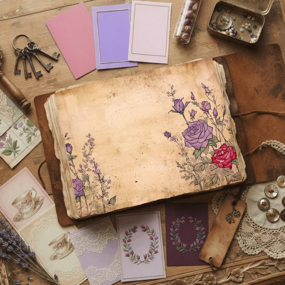 Purple Roses printable junk journal paper, page preview 10