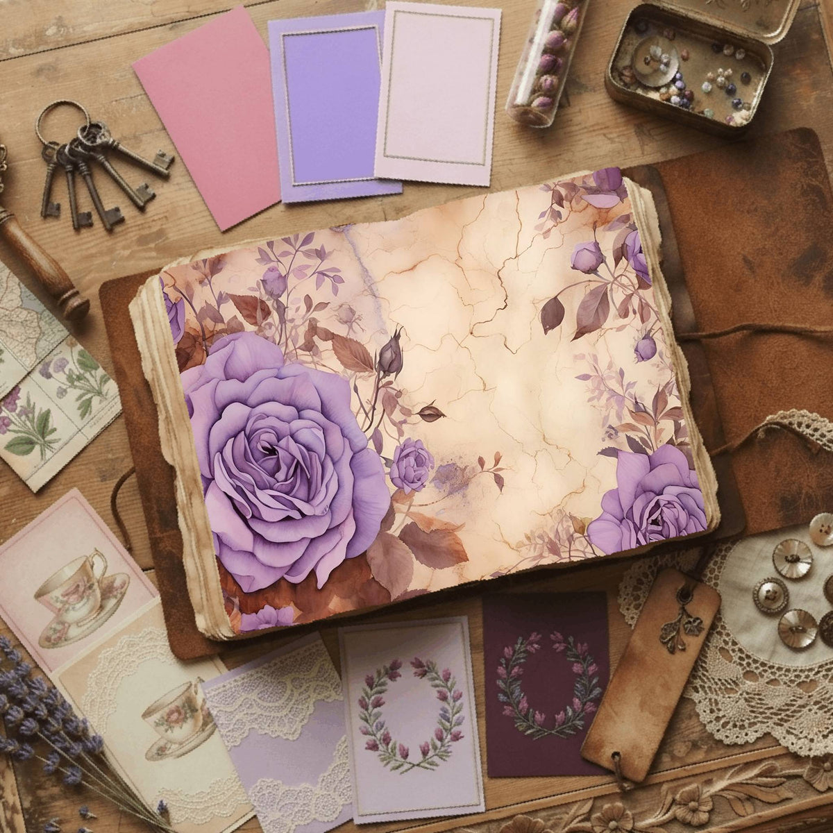 Purple Roses printable junk journal paper, page preview 10