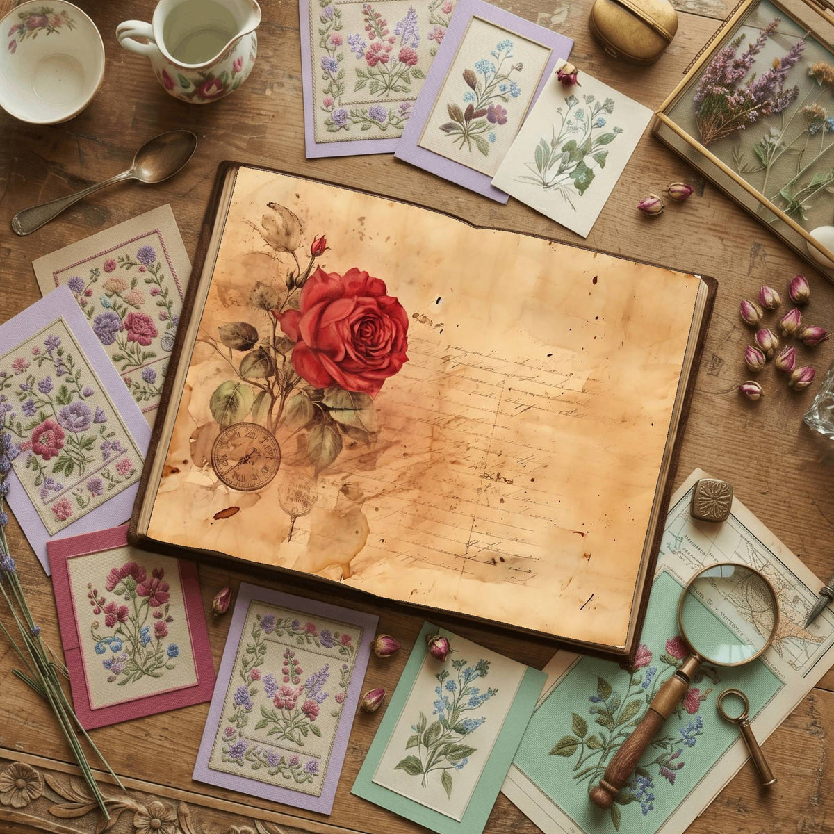 Red Roses printable junk journal paper, page preview 10