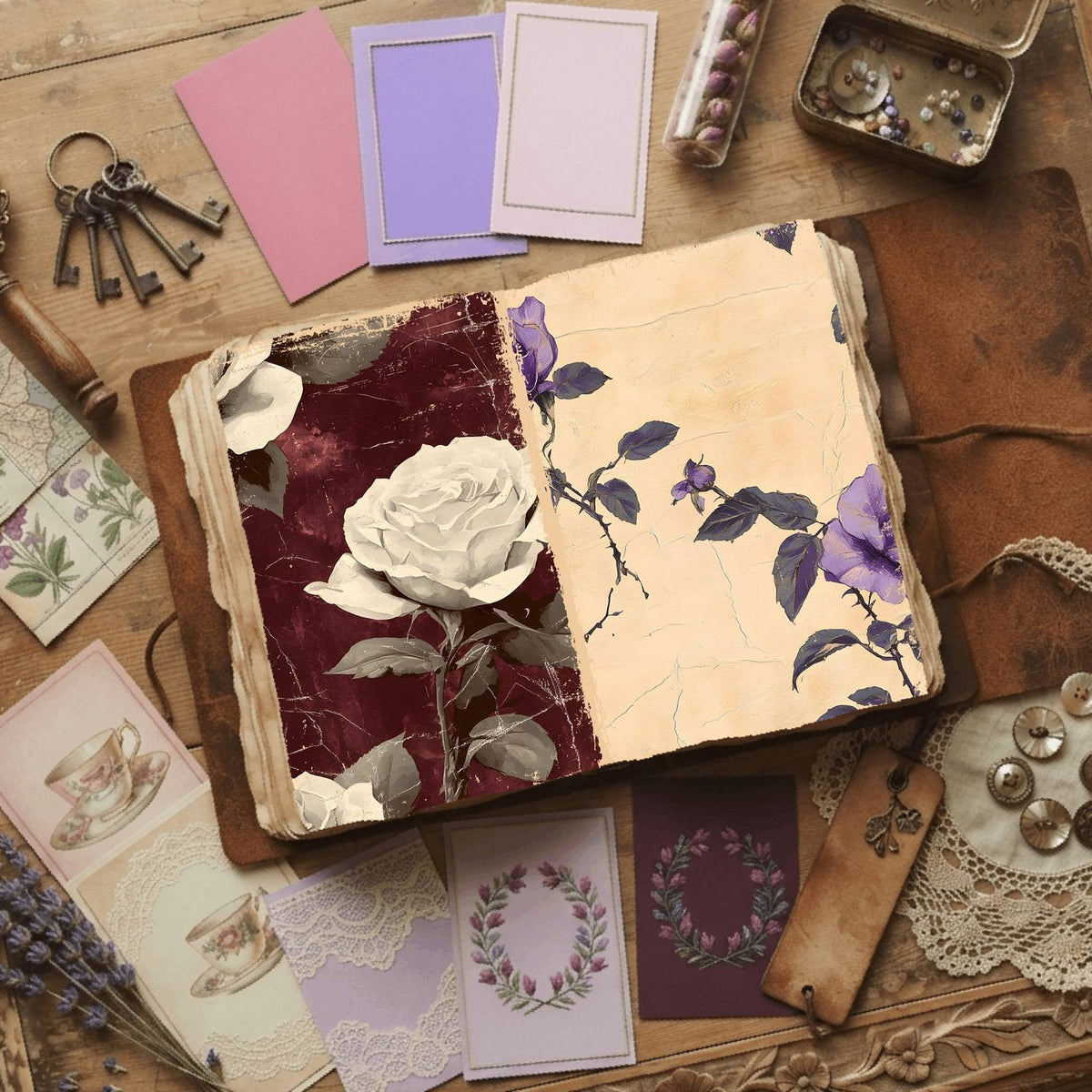 Rose printable junk journal paper, page preview 10