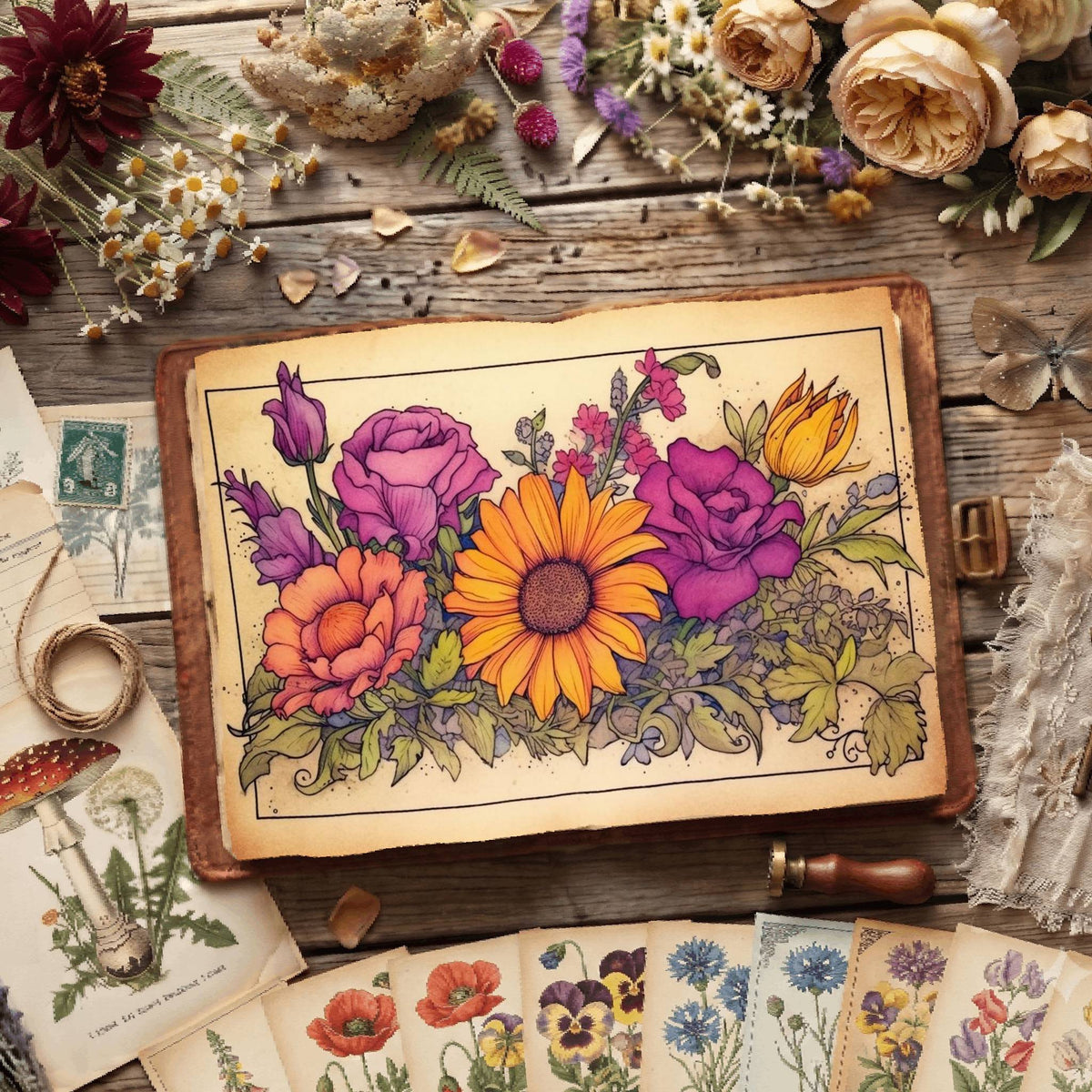 Sunflowers And Roses printable junk journal paper, page preview 10