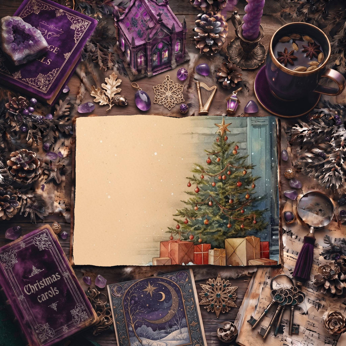 Vintage Christmas Tree Digital Papers