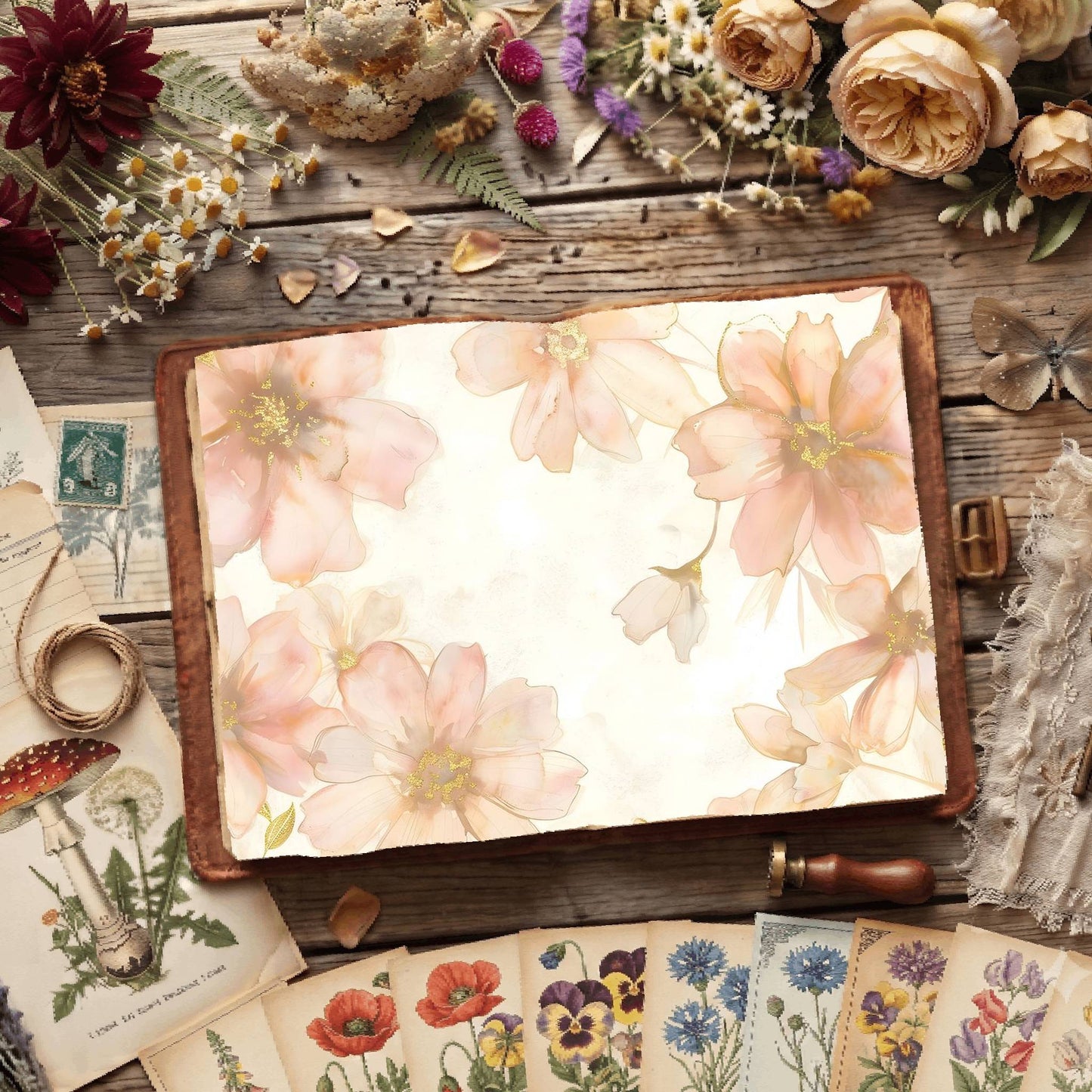 White Background Florals Digital Papers