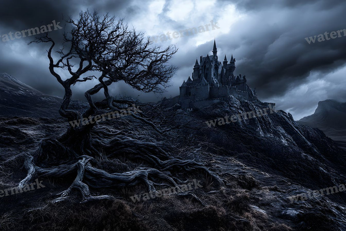 Witch’Castle On Dark Mountain In Storm Backdrop Images