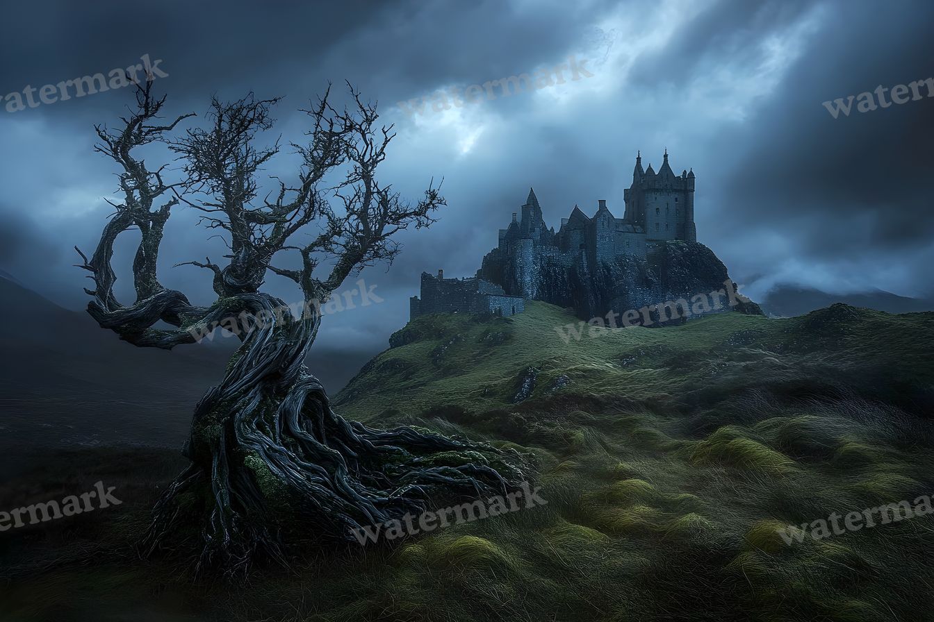 Witch’Castle On Dark Mountain In Storm Backdrop Images
