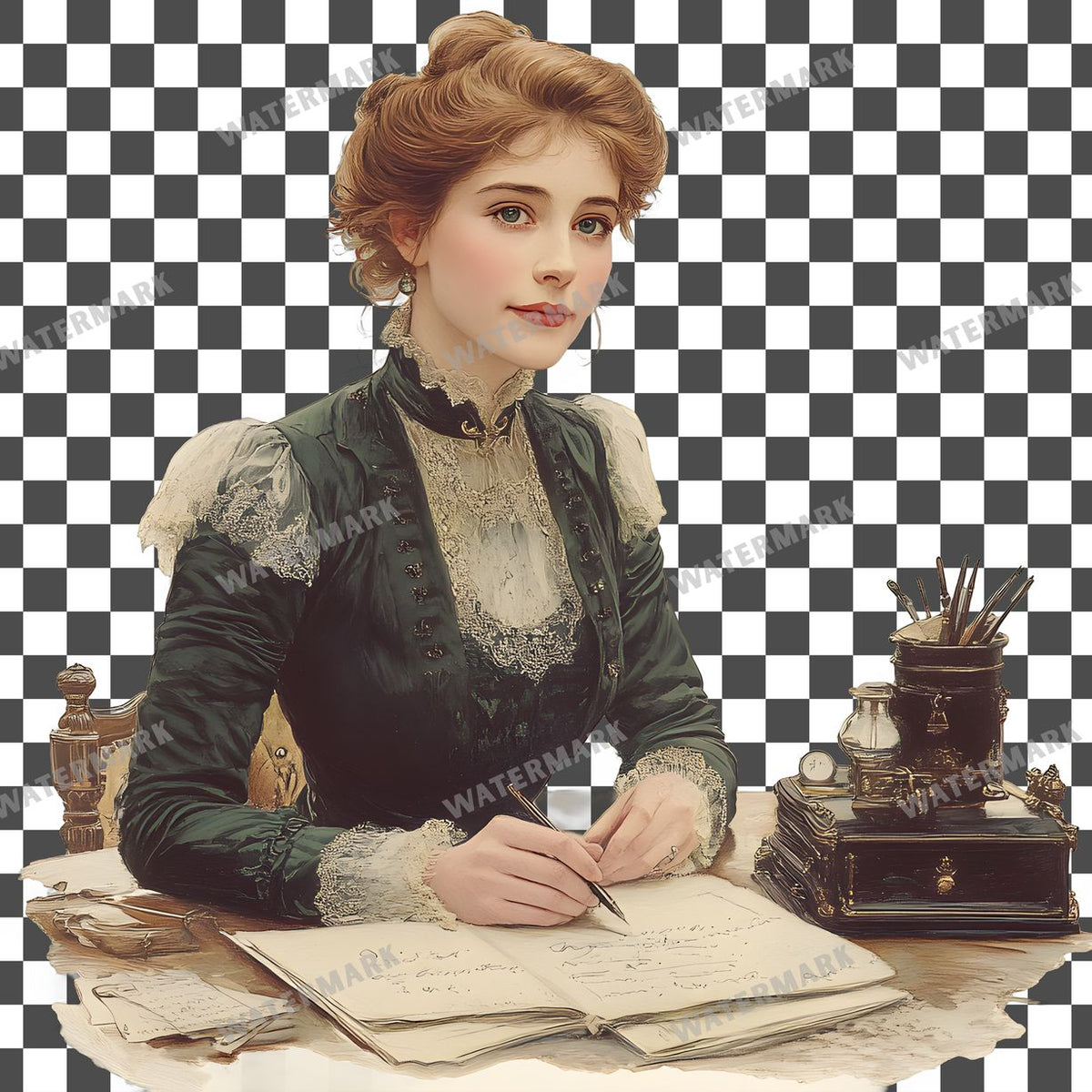 Woman Writer Vintage Style Clipart Pngs