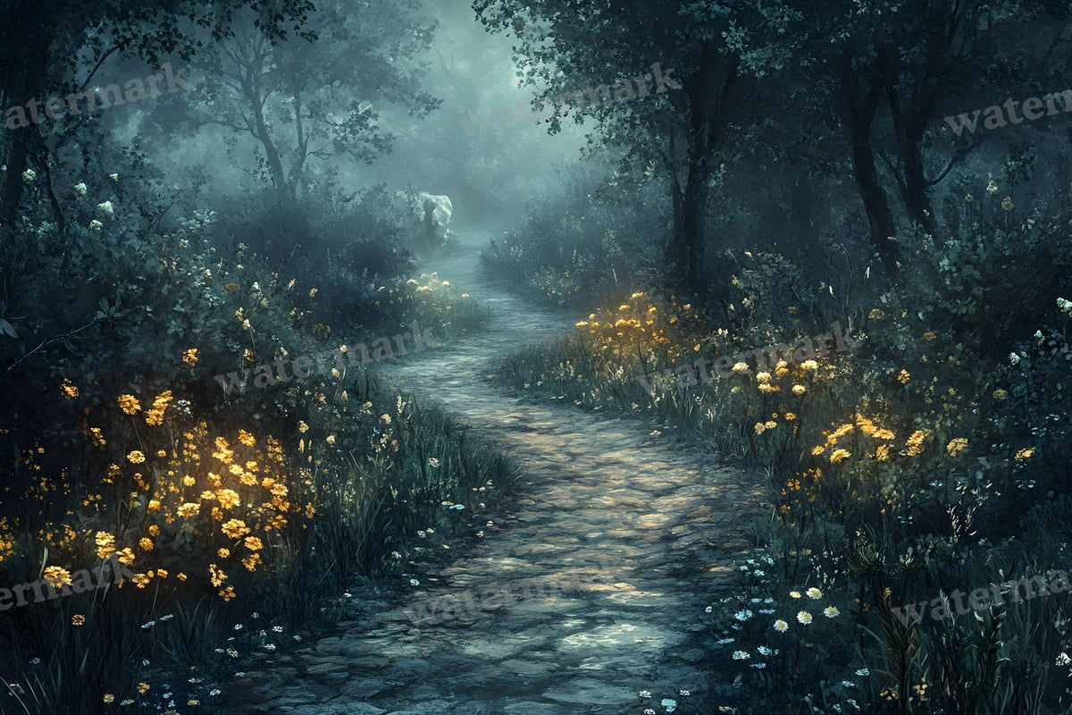 Wooded Trail At Dusk Backdrop Images