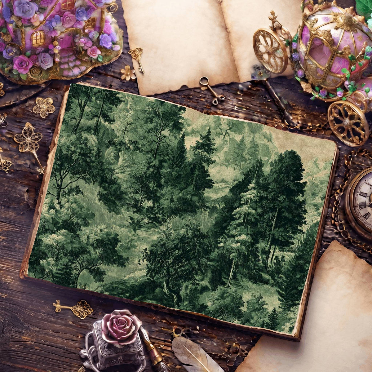 Woodland Forest Painterly Style Digital Papers