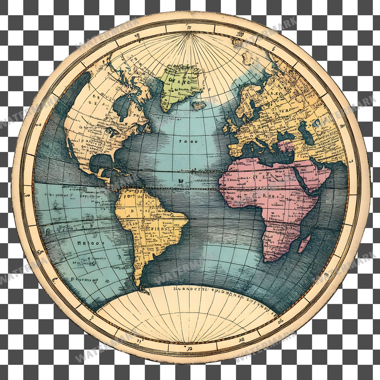 World Globe Vintage Style Clipart Pngs