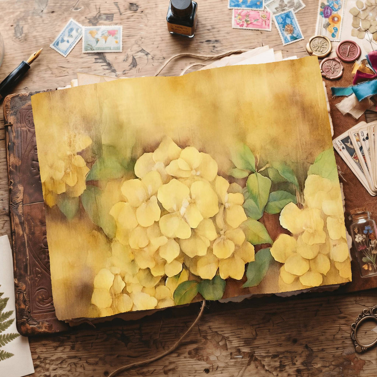 Yellow Hydrangea Digital Papers