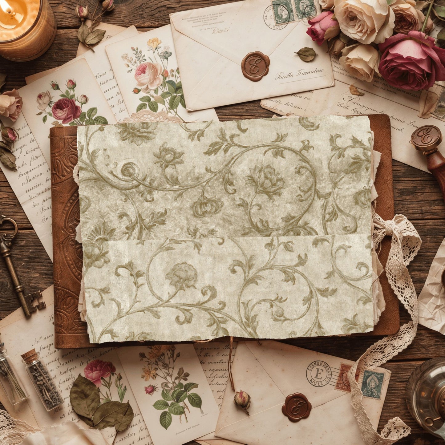 Aged Sepia Floral Vine Wallpaper