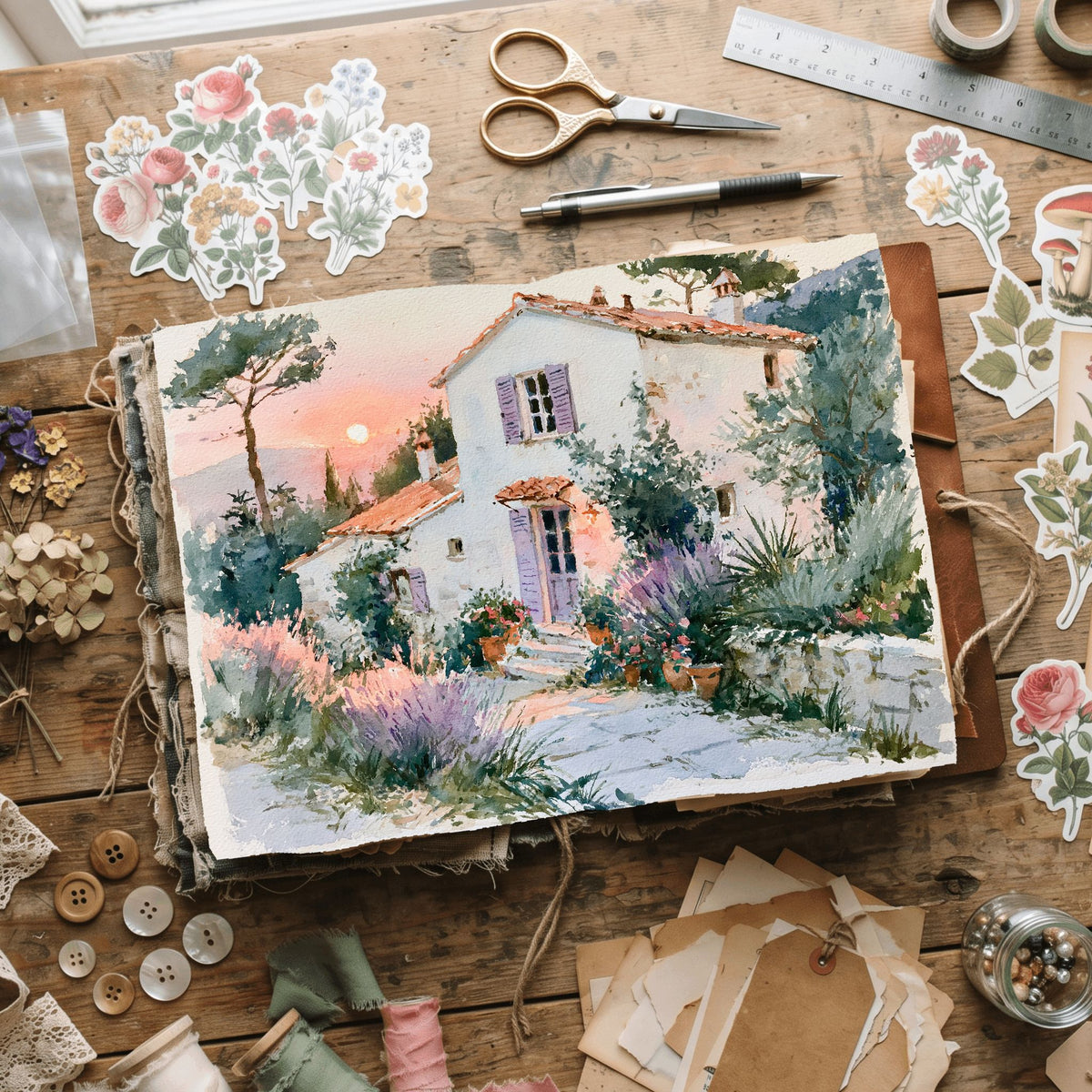 Airy Tuscany Watercolor Landscape