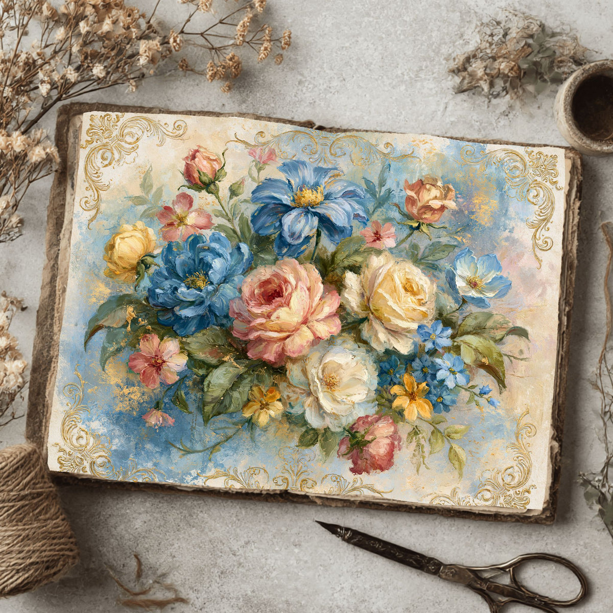 Antique Pastel Flower Garden printable junk journal paper, page preview 11