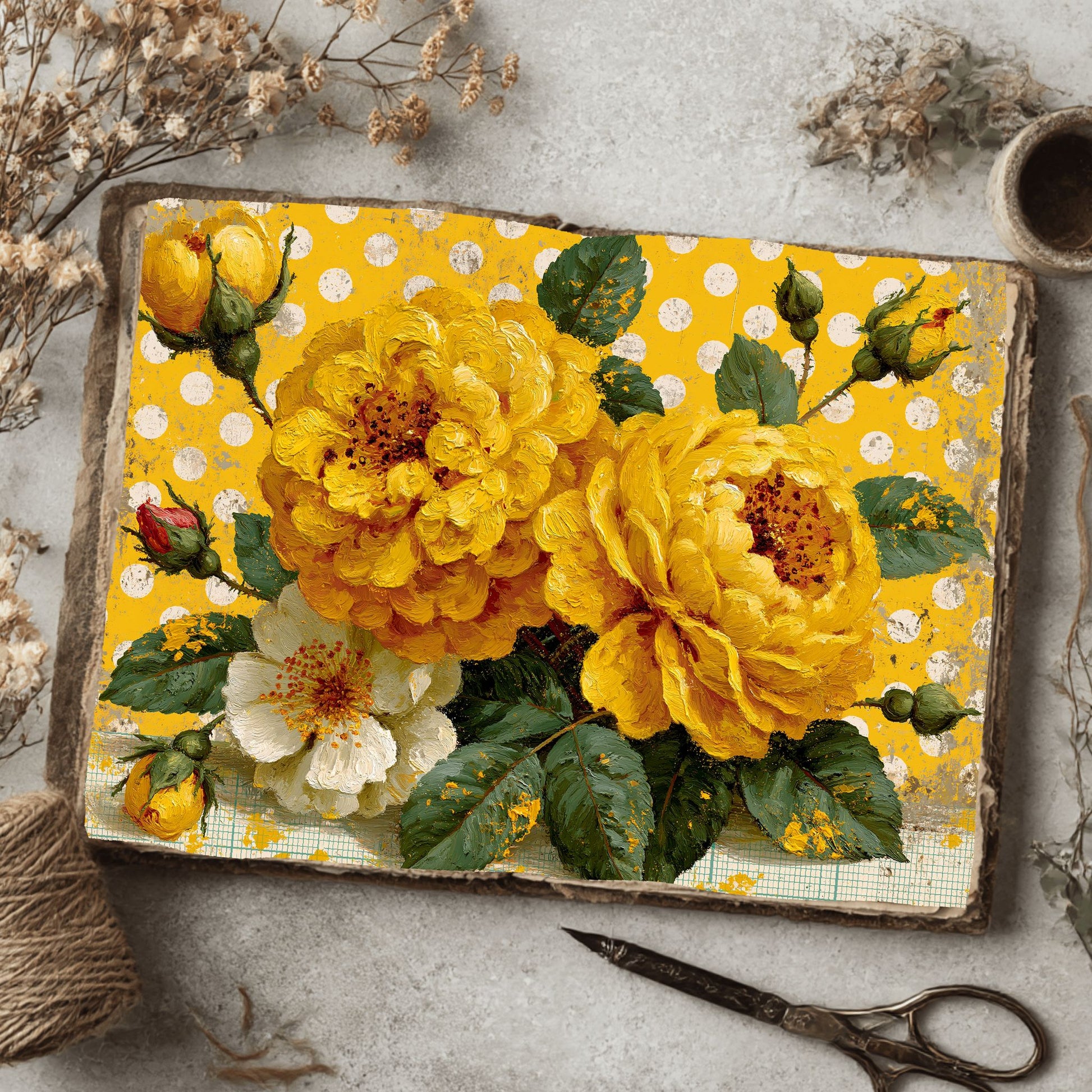 Bright Yellow Shabby Chic Journal Paper