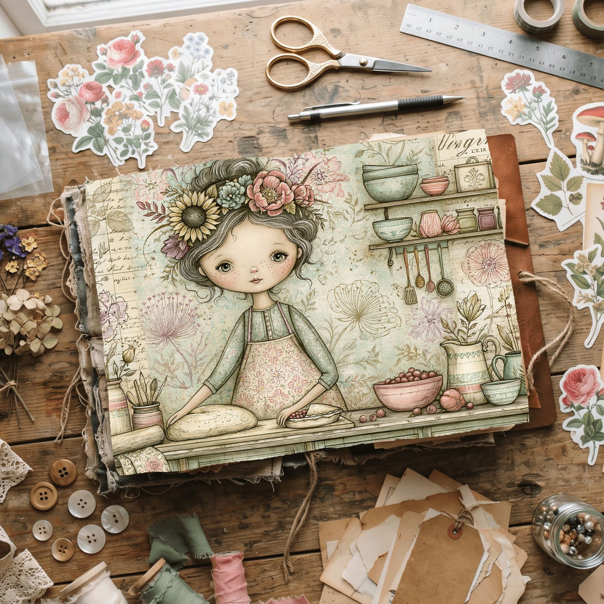 Cozy Berry Pie Kitchen Illustration