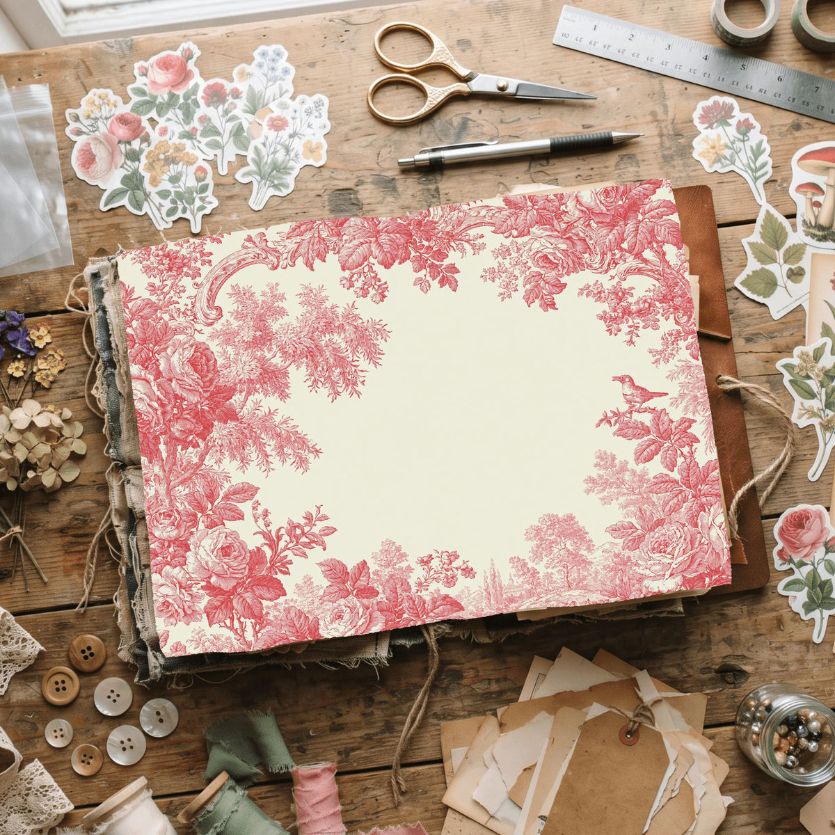 French Toile De Jouy Note Card Border