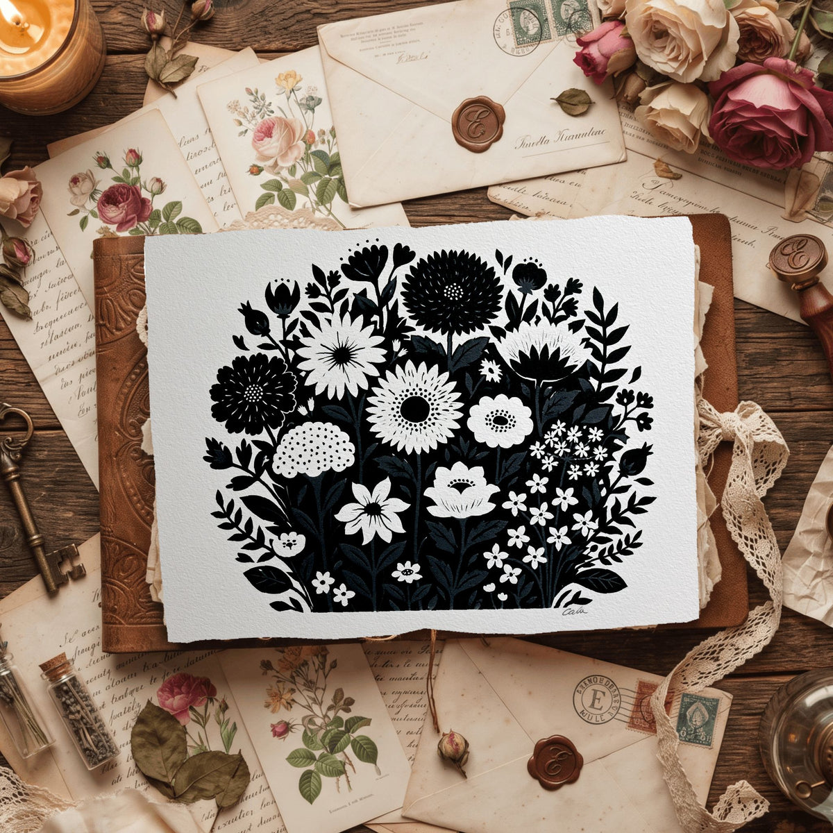 New England Wildflower Block Print