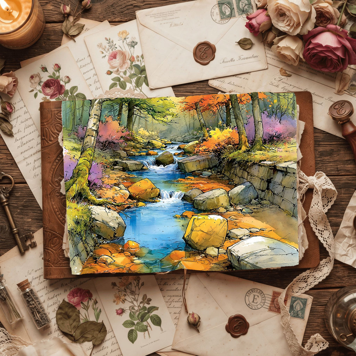 Peaceful Woodland Brook Watercolor