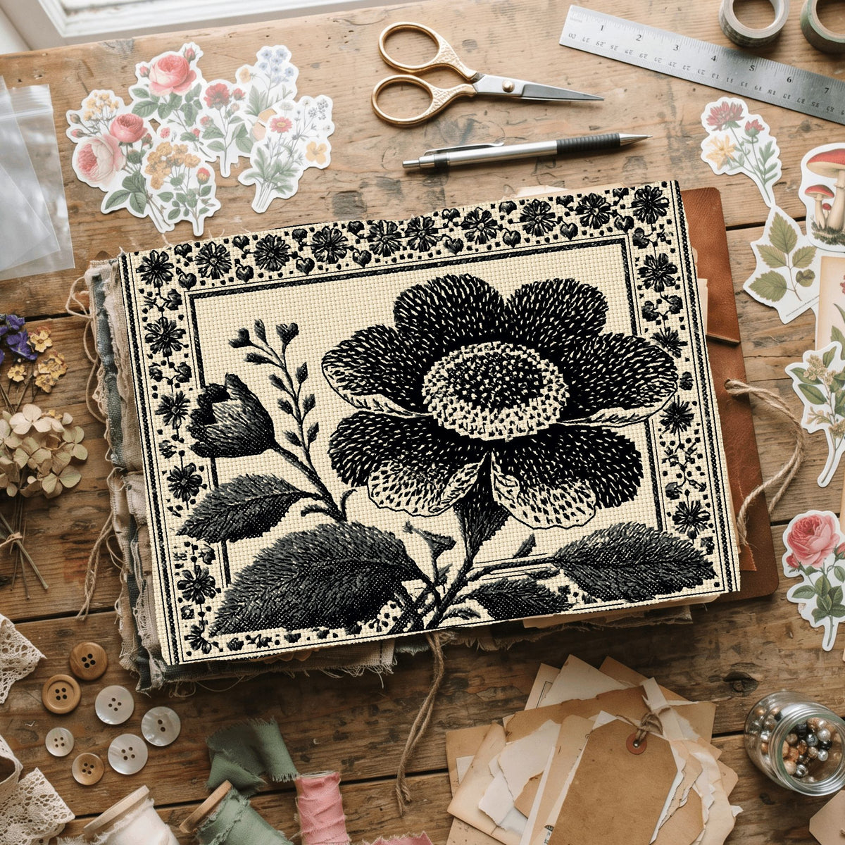 Primitive Cross Stitch Label Frame