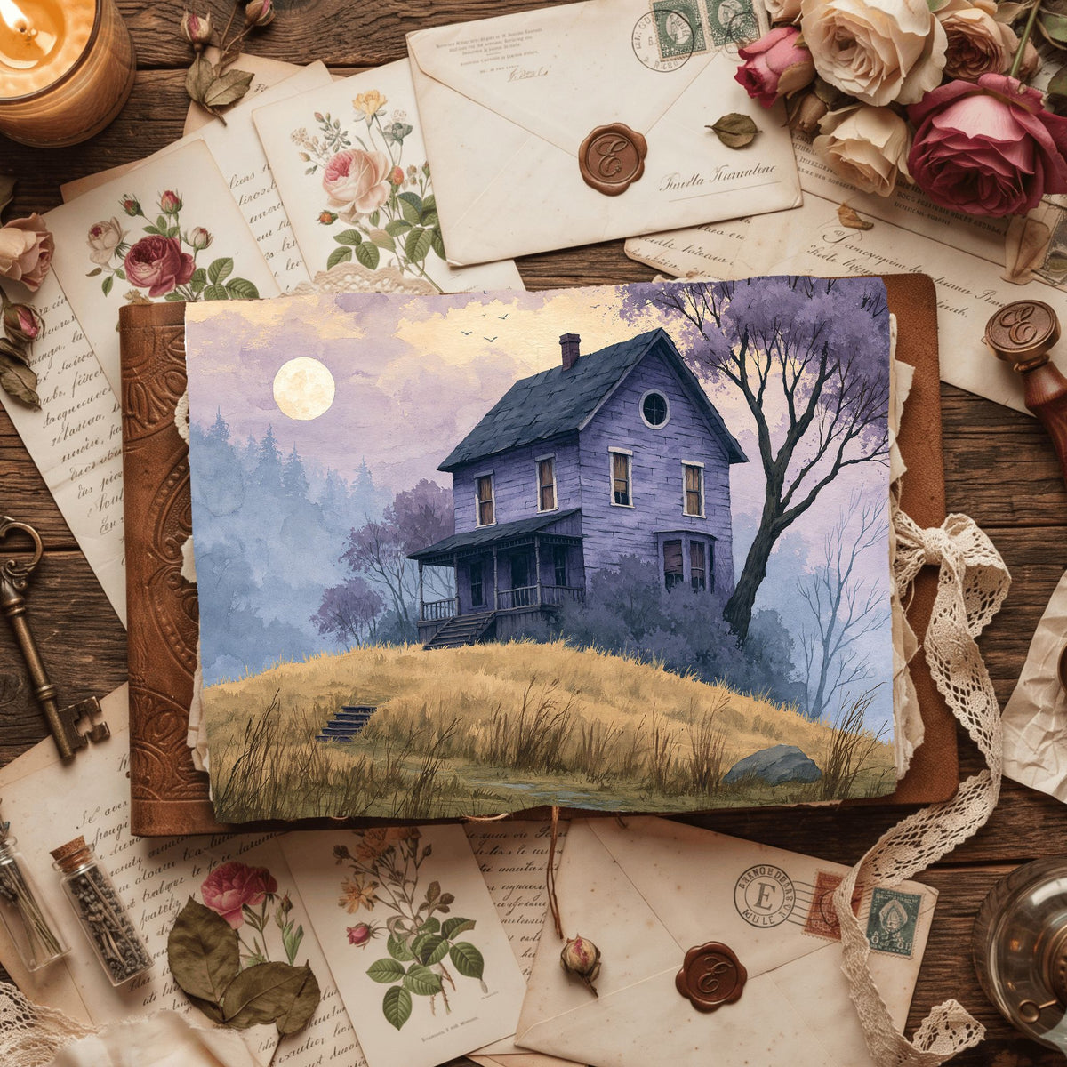 Purple Halloween Watercolor Art