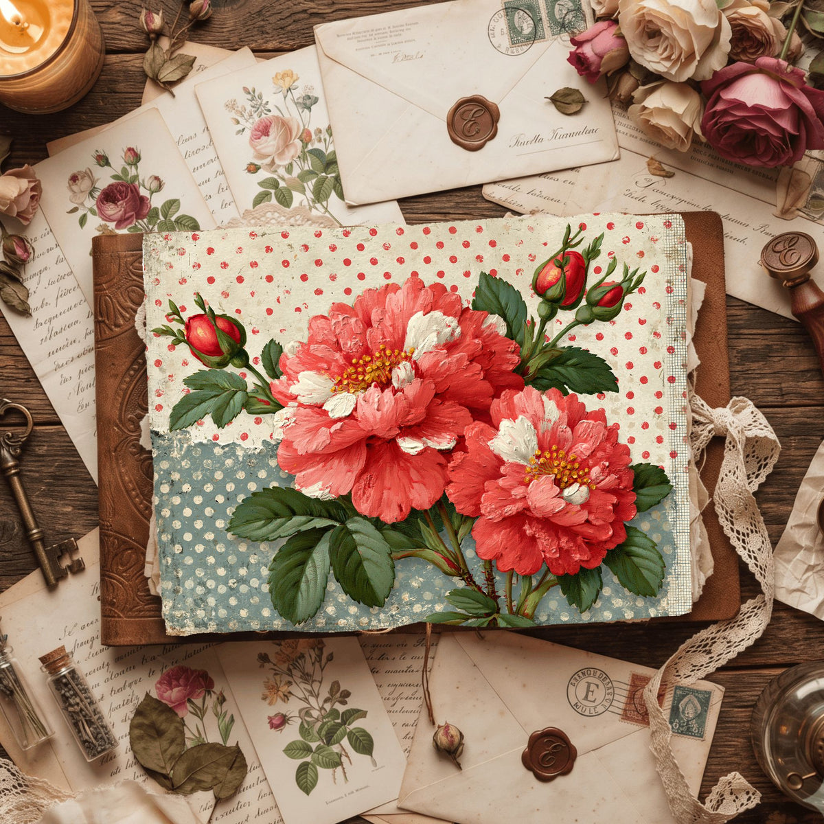 Red Shabby Chic Journal Paper