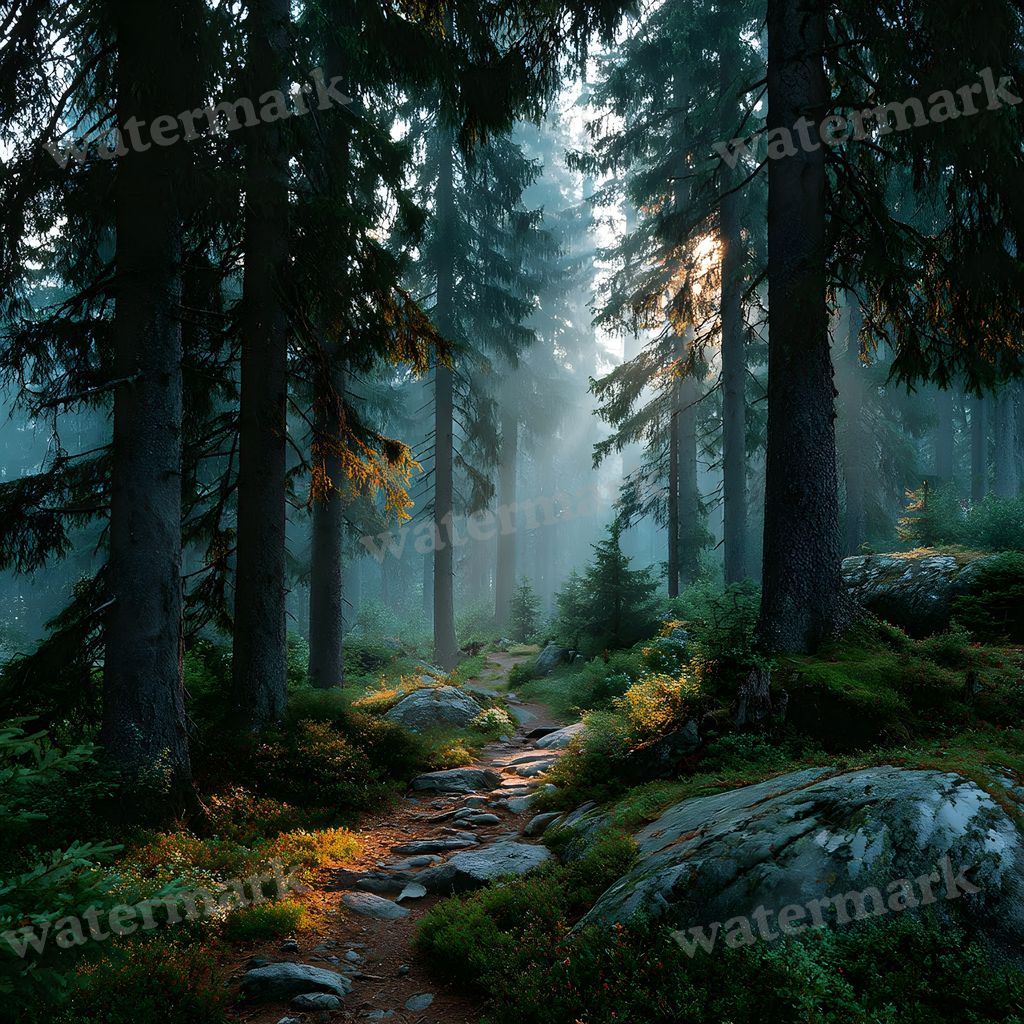 Russian Spruce Forest Path digital photo backdrop for photo editing, preview 10