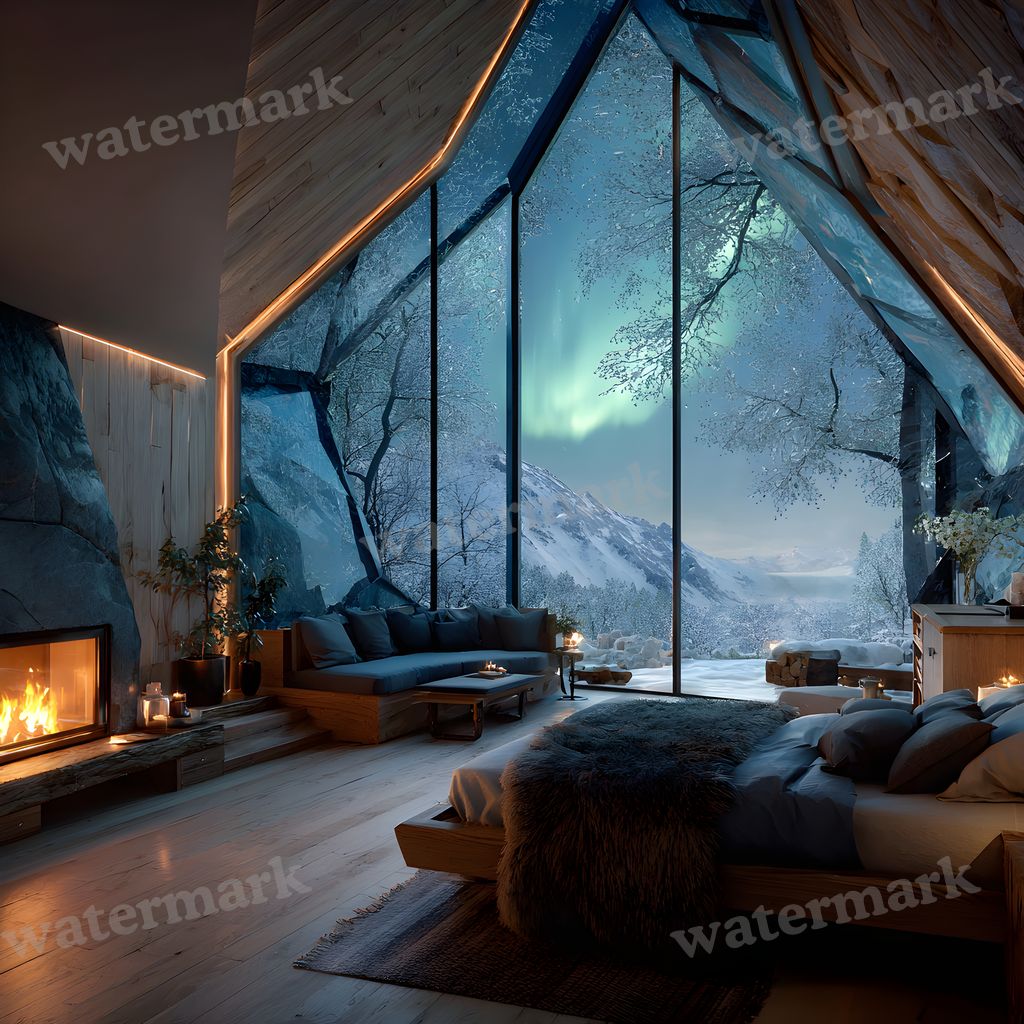 Snowy Glascabin Bedroom Backdrop Images