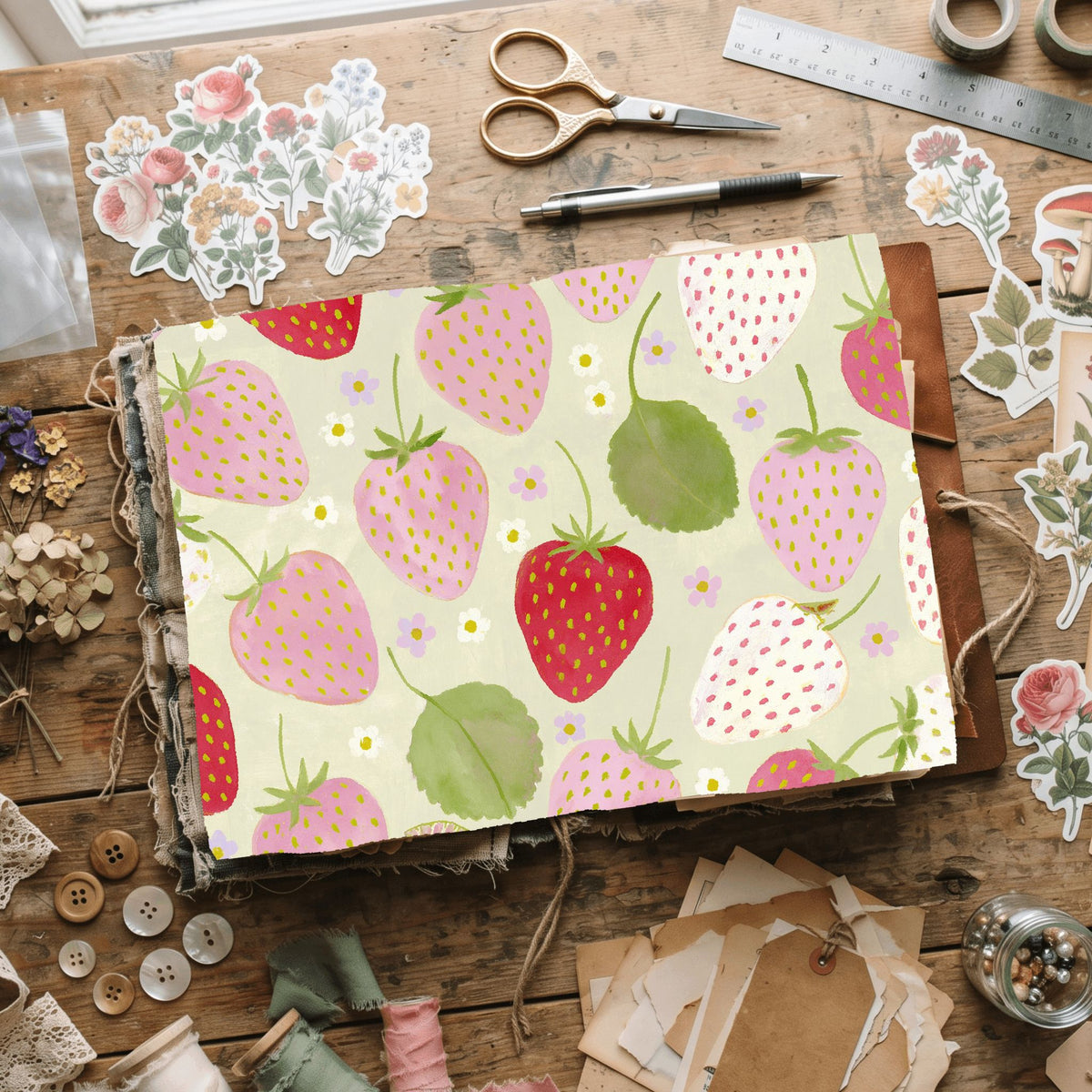Strawberry Botanical Scrapbook Paper