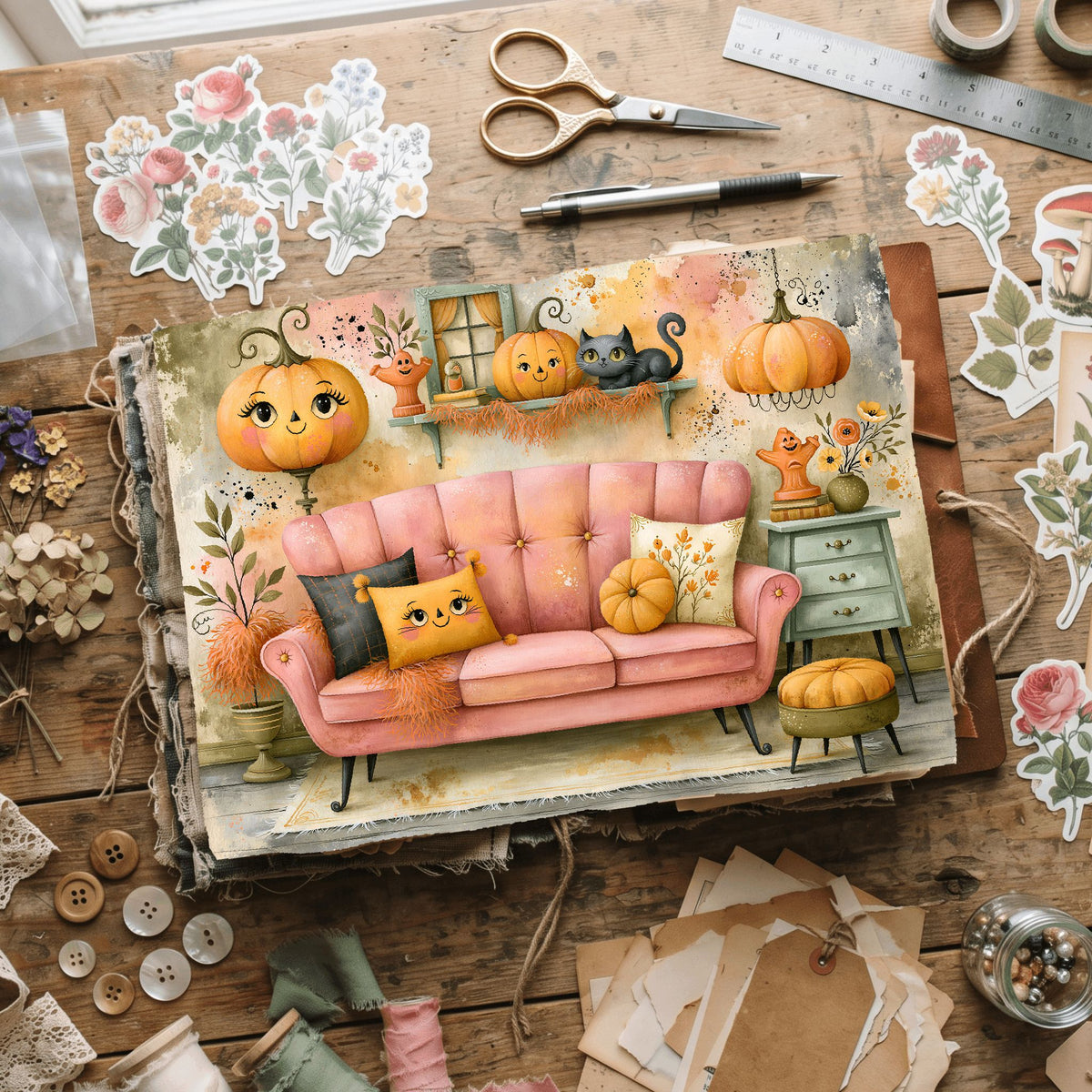 Vintage Halloween Ink & Gouache Art