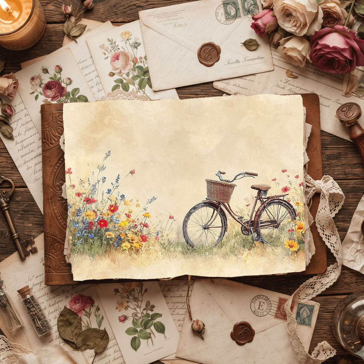 Wildflower Bicycle Basket Paper