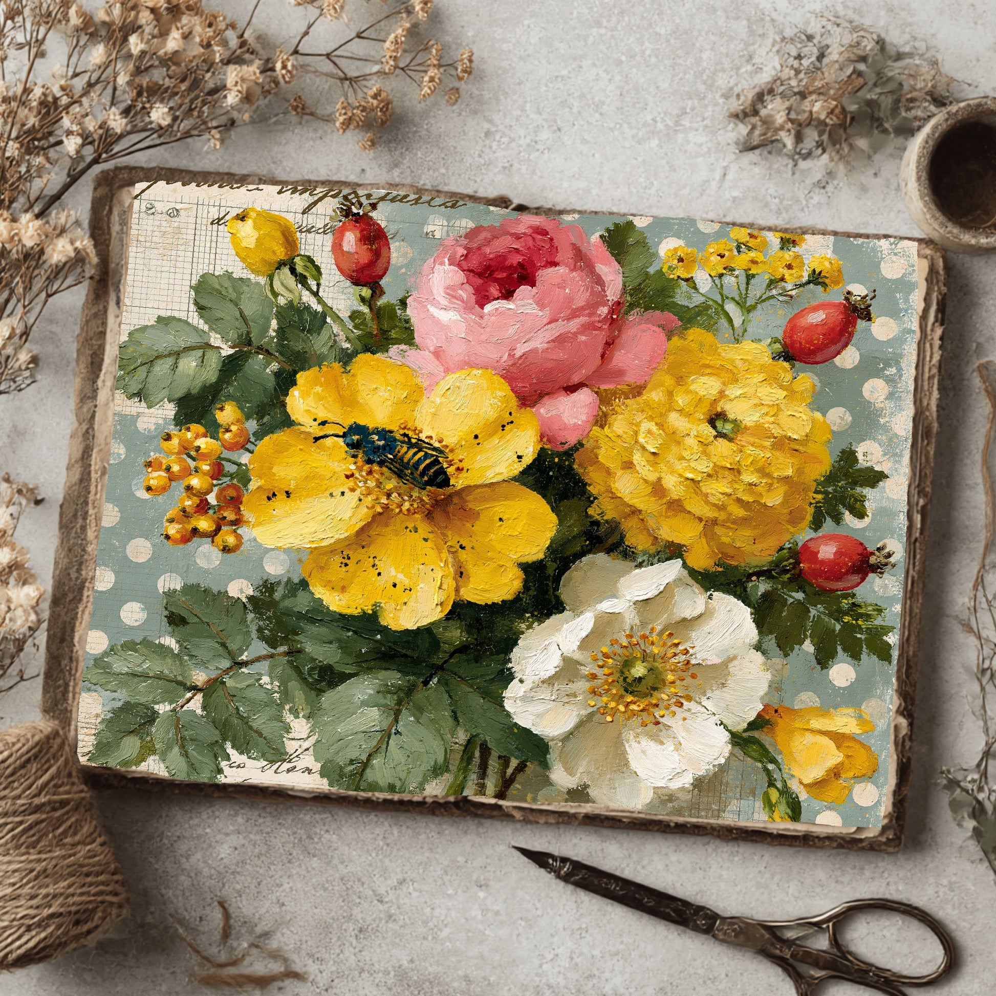 Yellow Shabby Chic Journal Paper