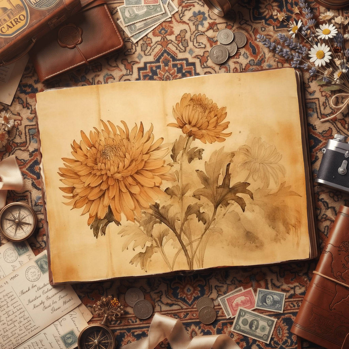 Autumn Chrysanthemums Digital Papers