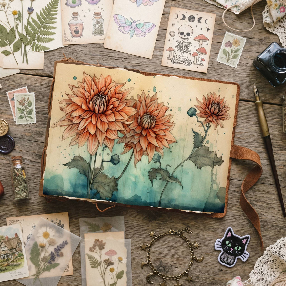 Autumn Dahlias Digital Papers