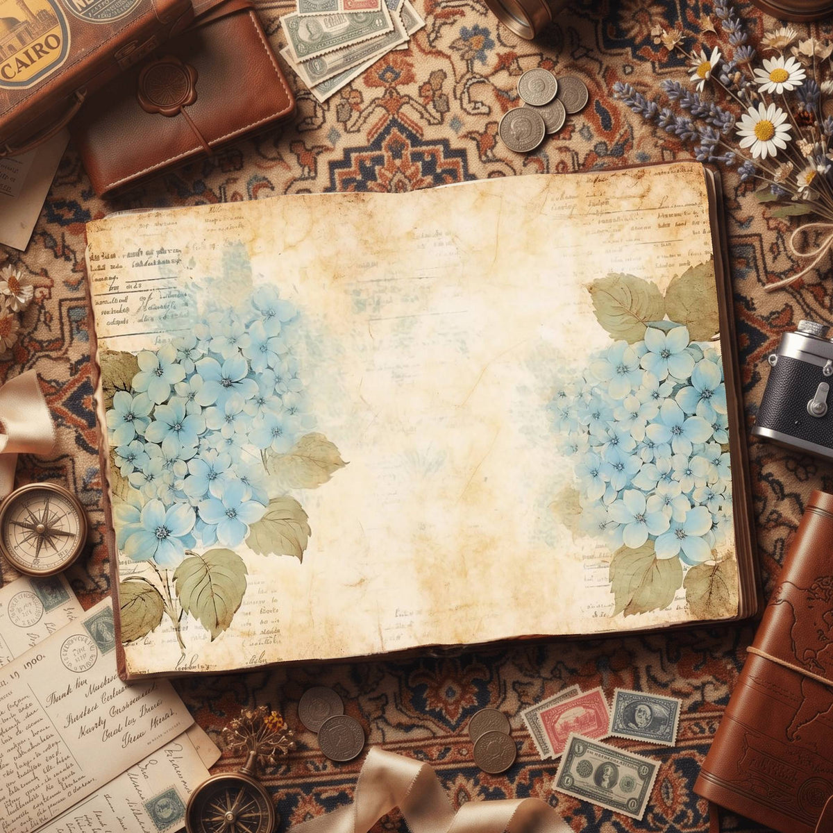 Blue Hydrangea Digital Papers
