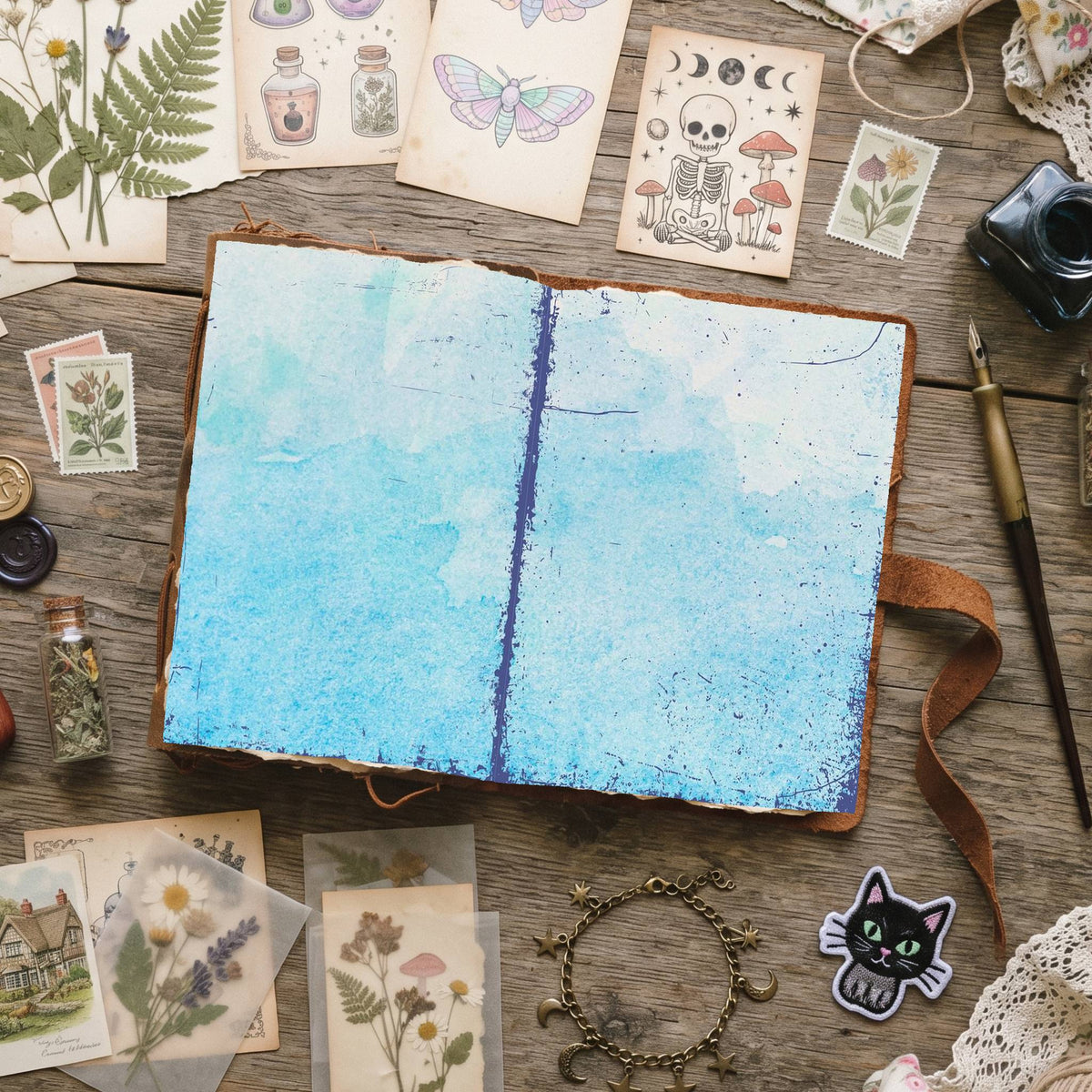 Blue Watercolor Distressed Blank And Lined Digital Papers