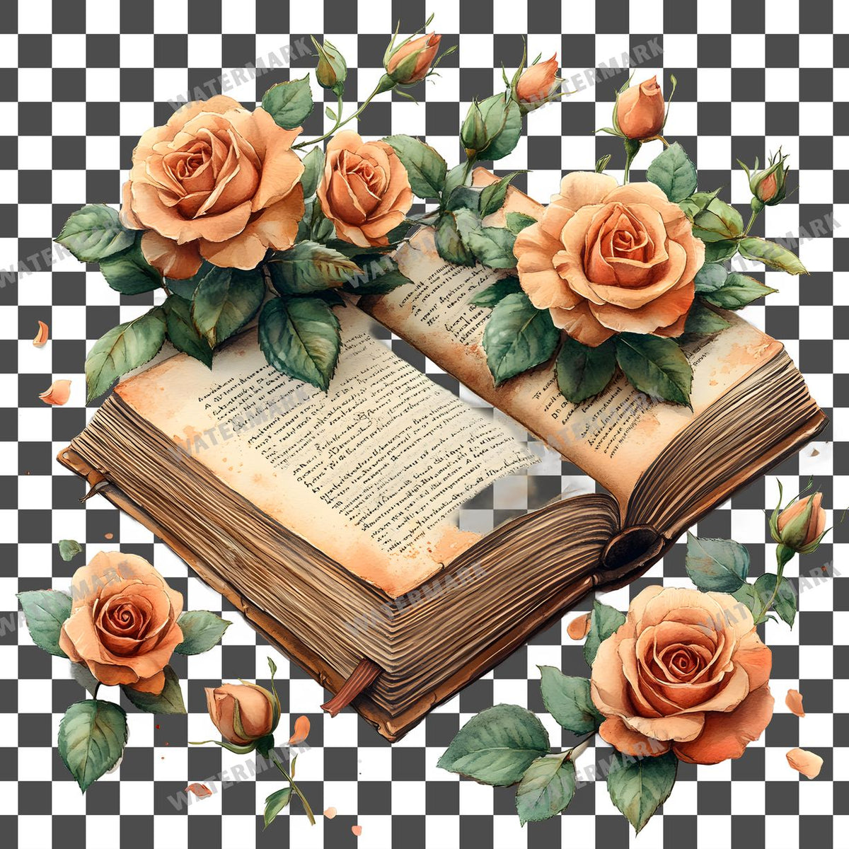 Book And Roses clipart PNG on a transparent background, design 11