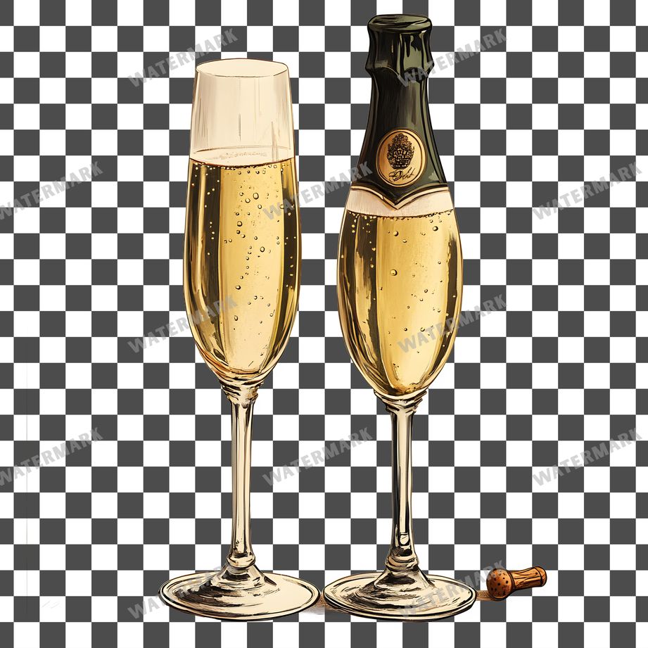 Champagne Vintage Style Clipart Pngs