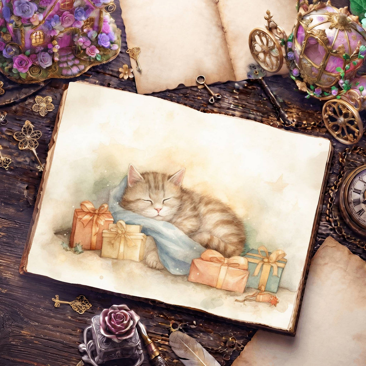 Christmas Cosy Cat Digital Papers