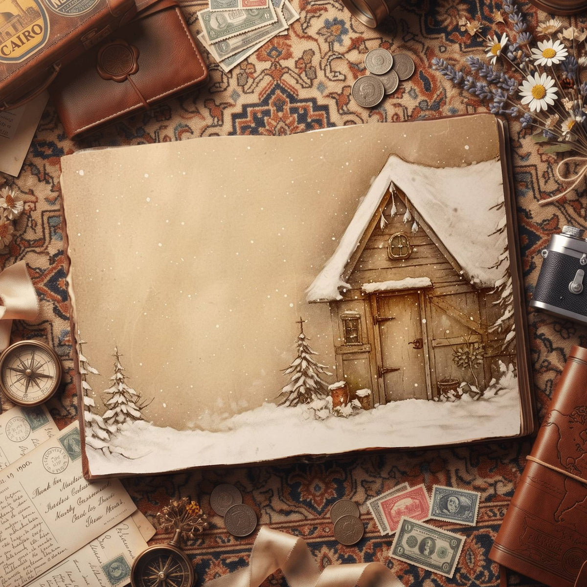 Christmas Cottage Vintage Digital Papers