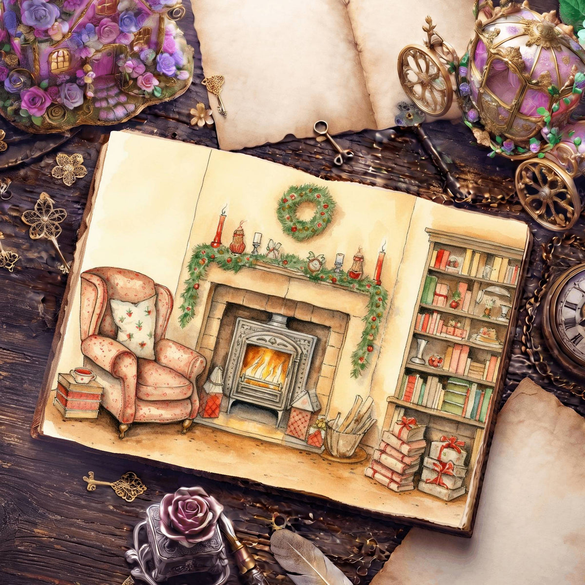 Christmas Fireplace Digital Papers