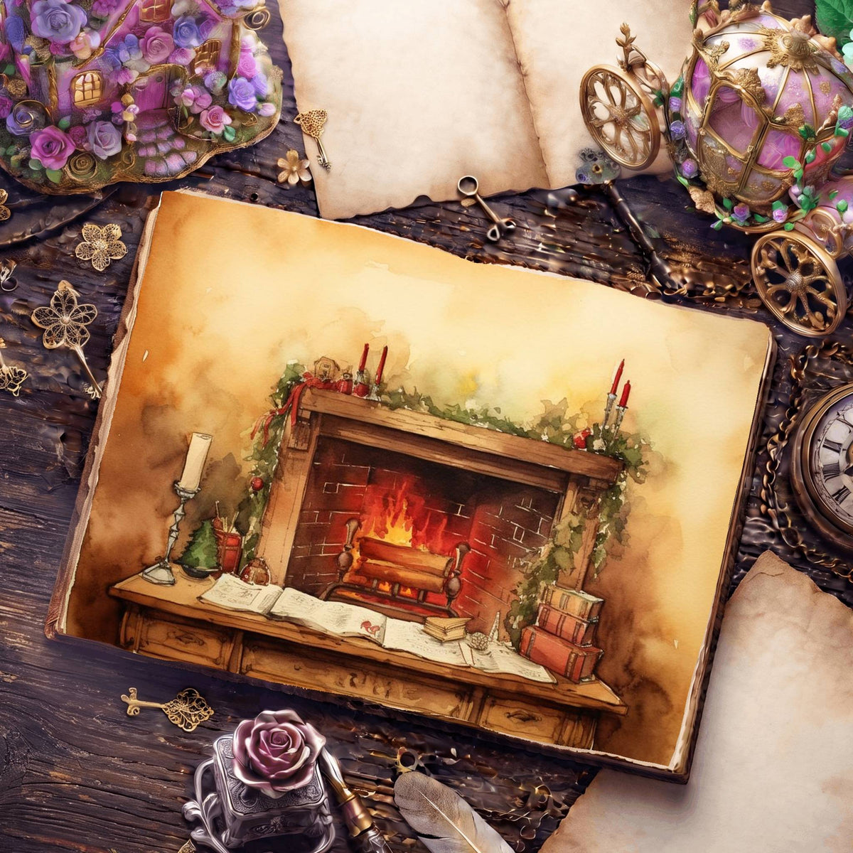 Christmas Fireplace Digital Papers