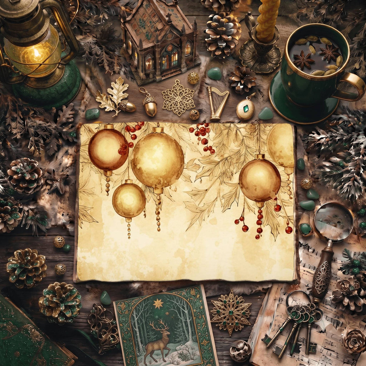 Christmas Gold Baubles Digital Papers