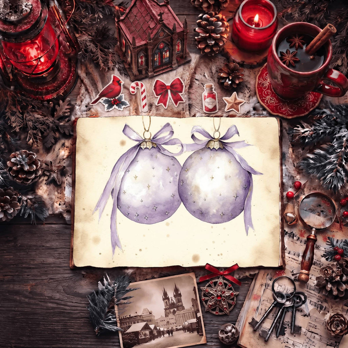 Christmas Light Pastel Baubles Digital Papers
