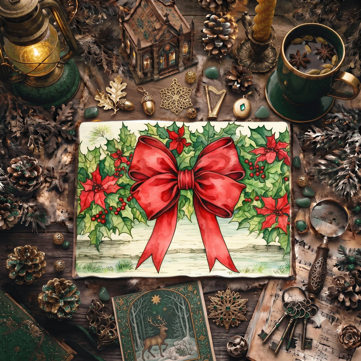 Christmas Red Ribbon Decorated Digital Papers