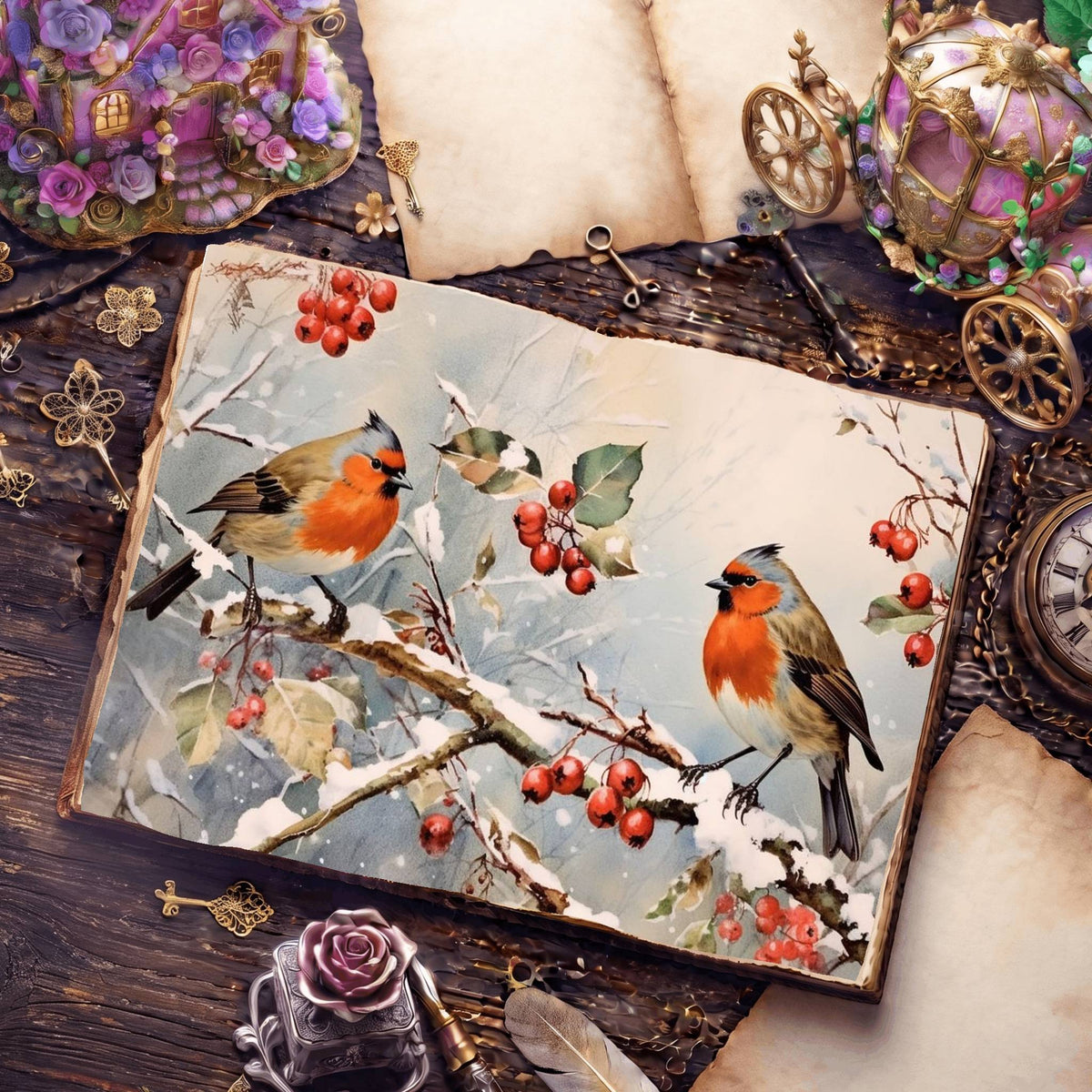 Christmas Robins Digital Papers