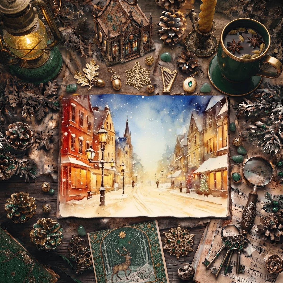 Christmas Snowy Town Digital Papers