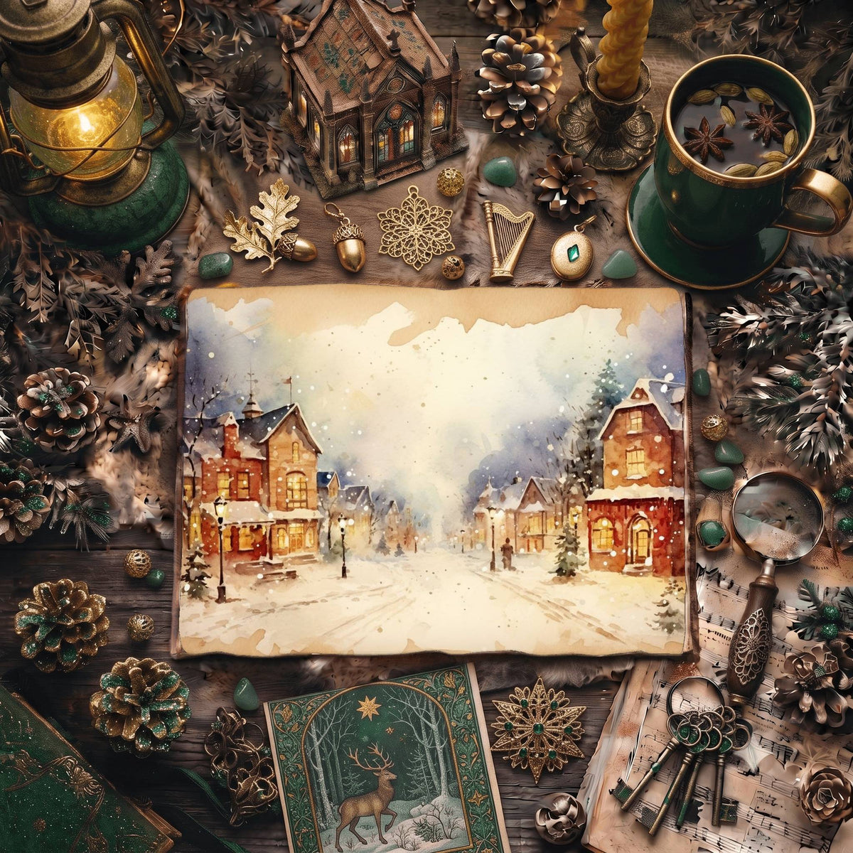 Christmas Snowy Town Digital Papers
