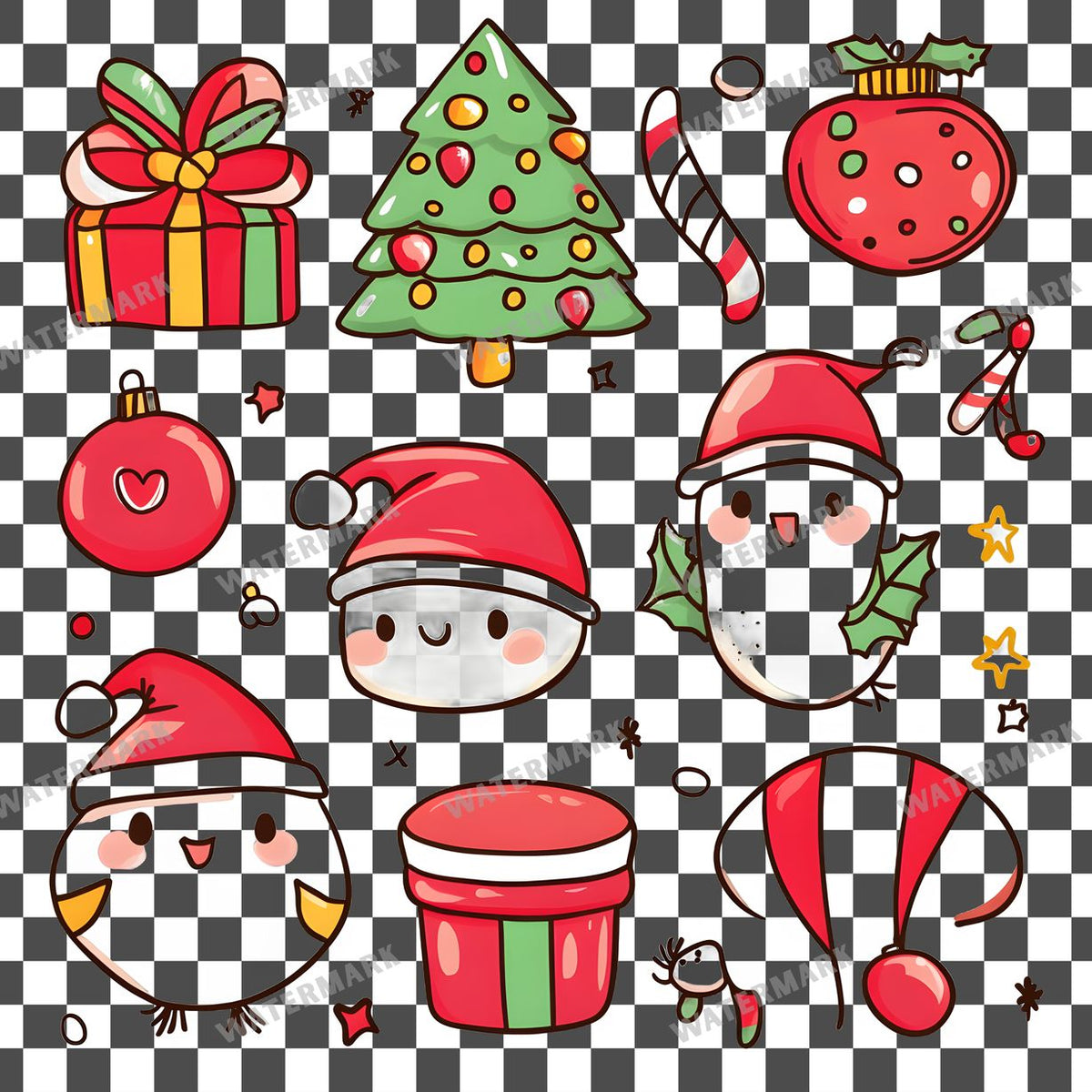 Christmas Kawaii Style Clipart Pngs
