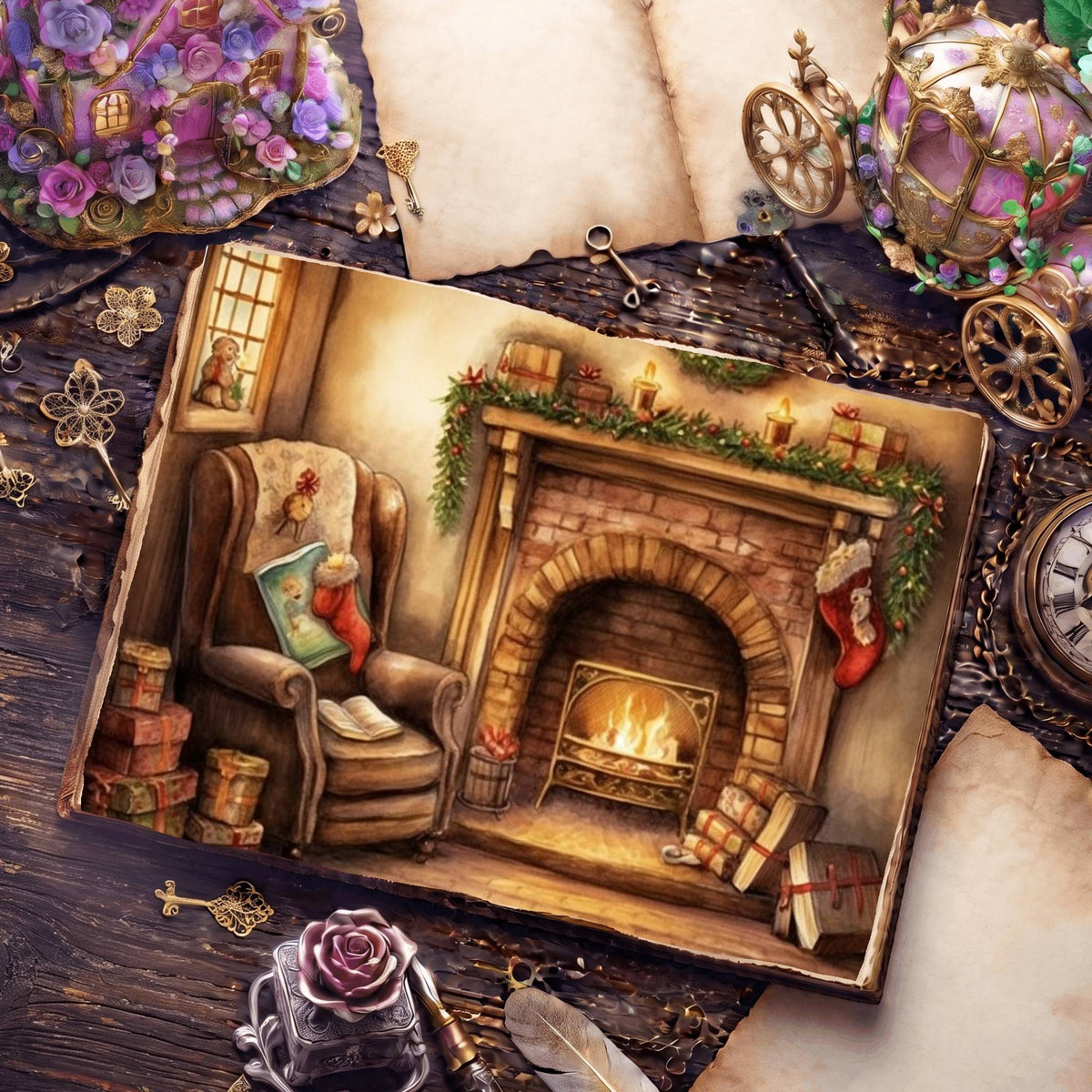 Cosy Christmas Fireplace Digital Papers