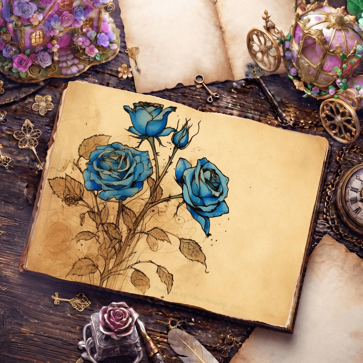 Decaying Blue Roses Digital Papers
